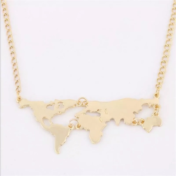 Gold World Map Wanderlust Traveler Necklace - Picture 3 of 4
